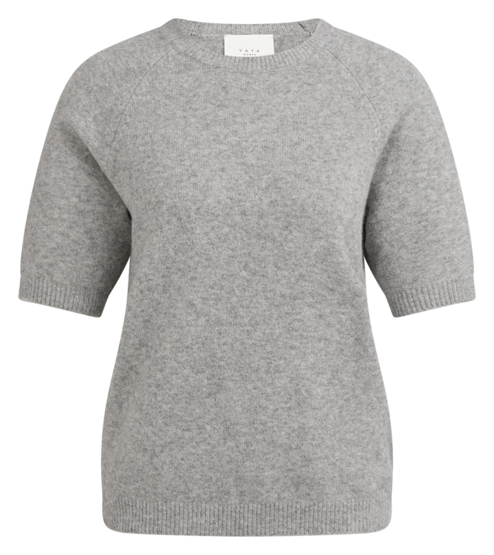 YAYA Short Sleeve Knitted Top - Iron Grey Melange