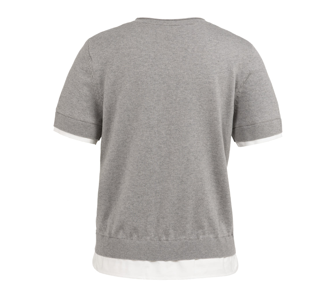 YAYA Short Sleeve Knitted Top - Iron Grey Melange