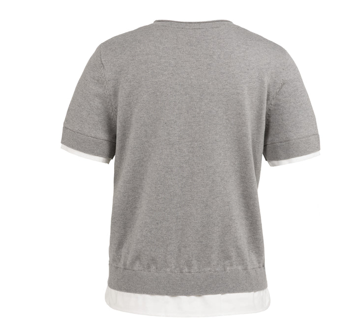YAYA Short Sleeve Knitted Top - Iron Grey Melange