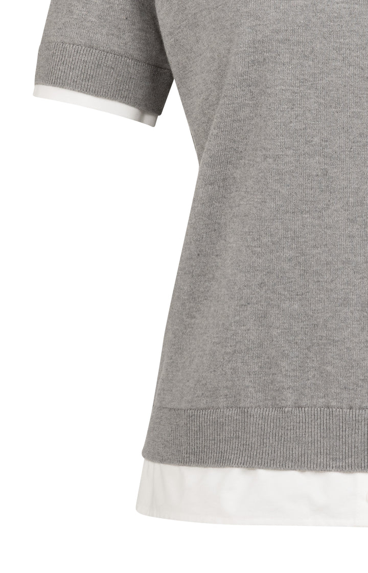 YAYA Short Sleeve Knitted Top - Iron Grey Melange
