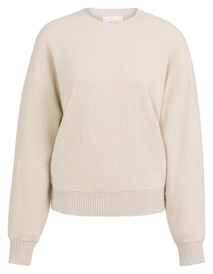 YAYA Batwing Sweater w/ Contrast - Beige