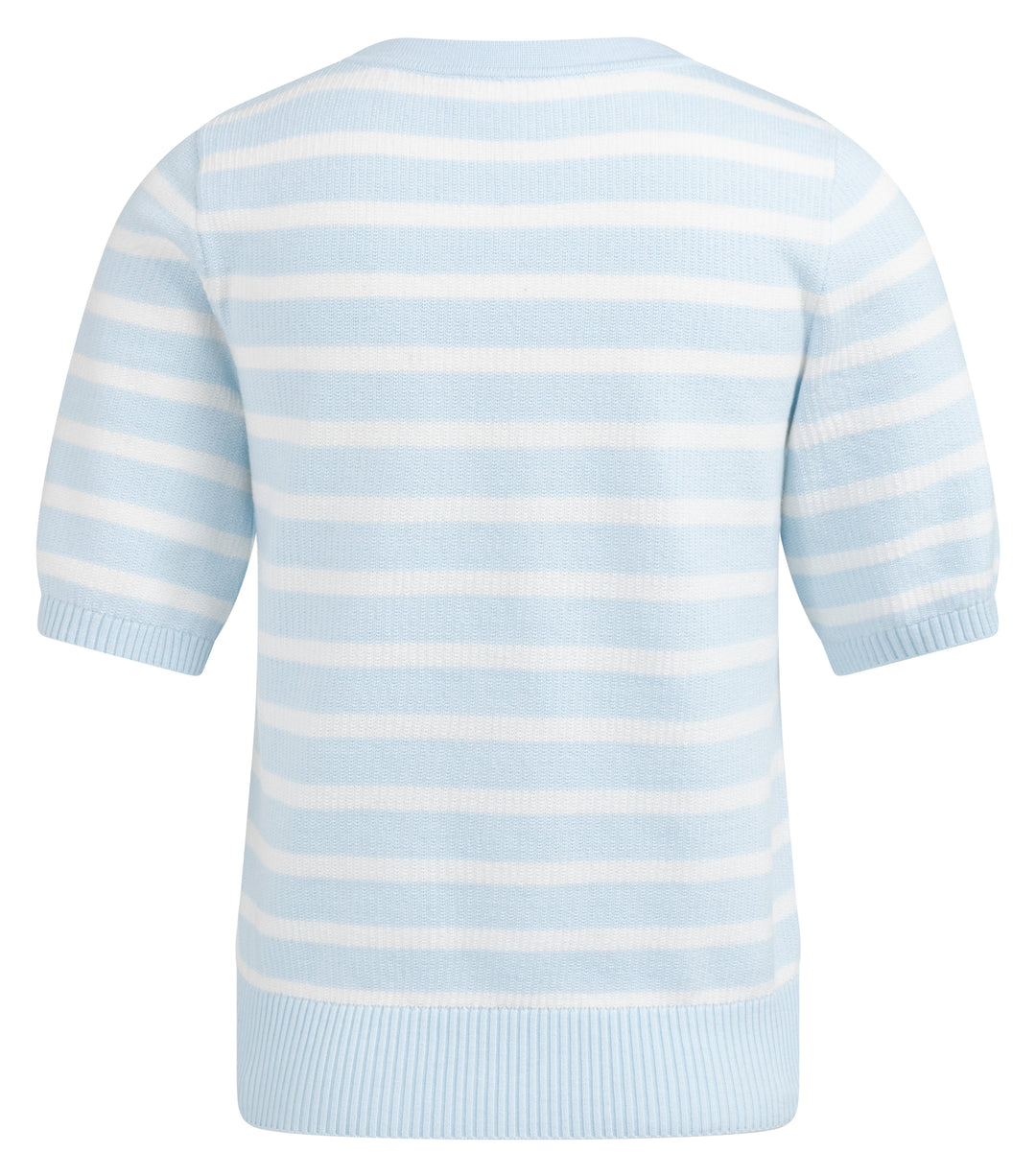 YAYA Textured Stripe Short Sleeve Sweater - Ice Blue