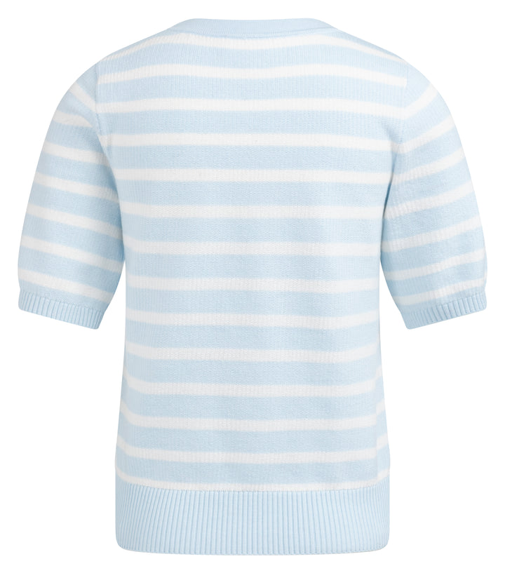 YAYA Textured Stripe Short Sleeve Sweater - Ice Blue