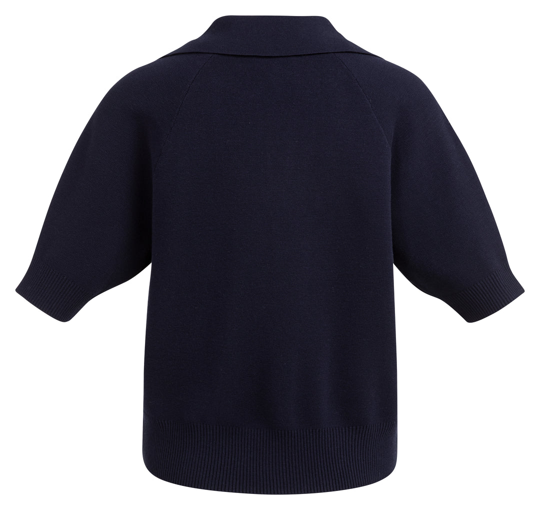 YAYA Short Sleeve Sweater With Collar - Navy Blazer