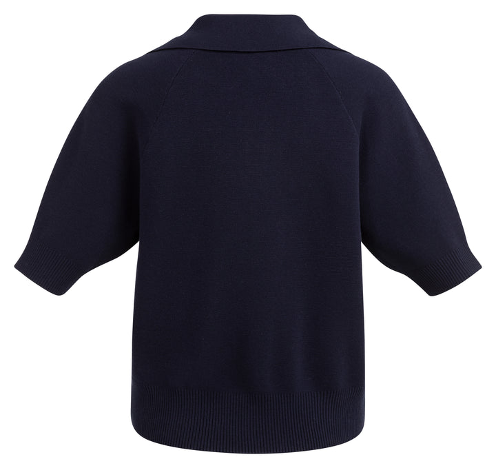 YAYA Short Sleeve Sweater With Collar - Navy Blazer