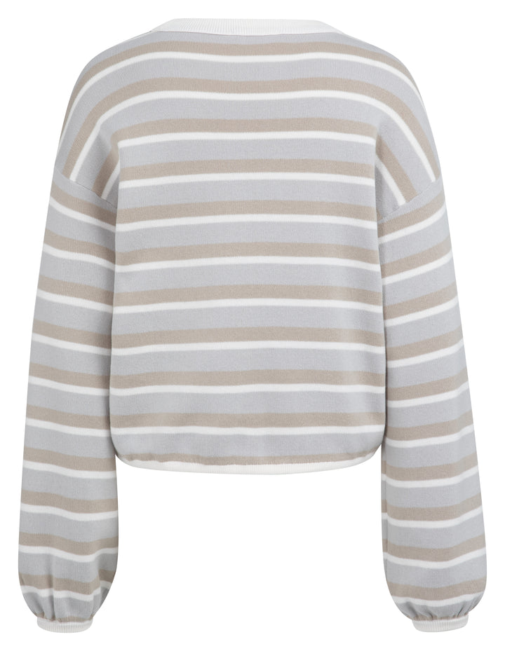 YAYA Striped Sweater w/ Cord Bottom - Vapor Blue/Grey