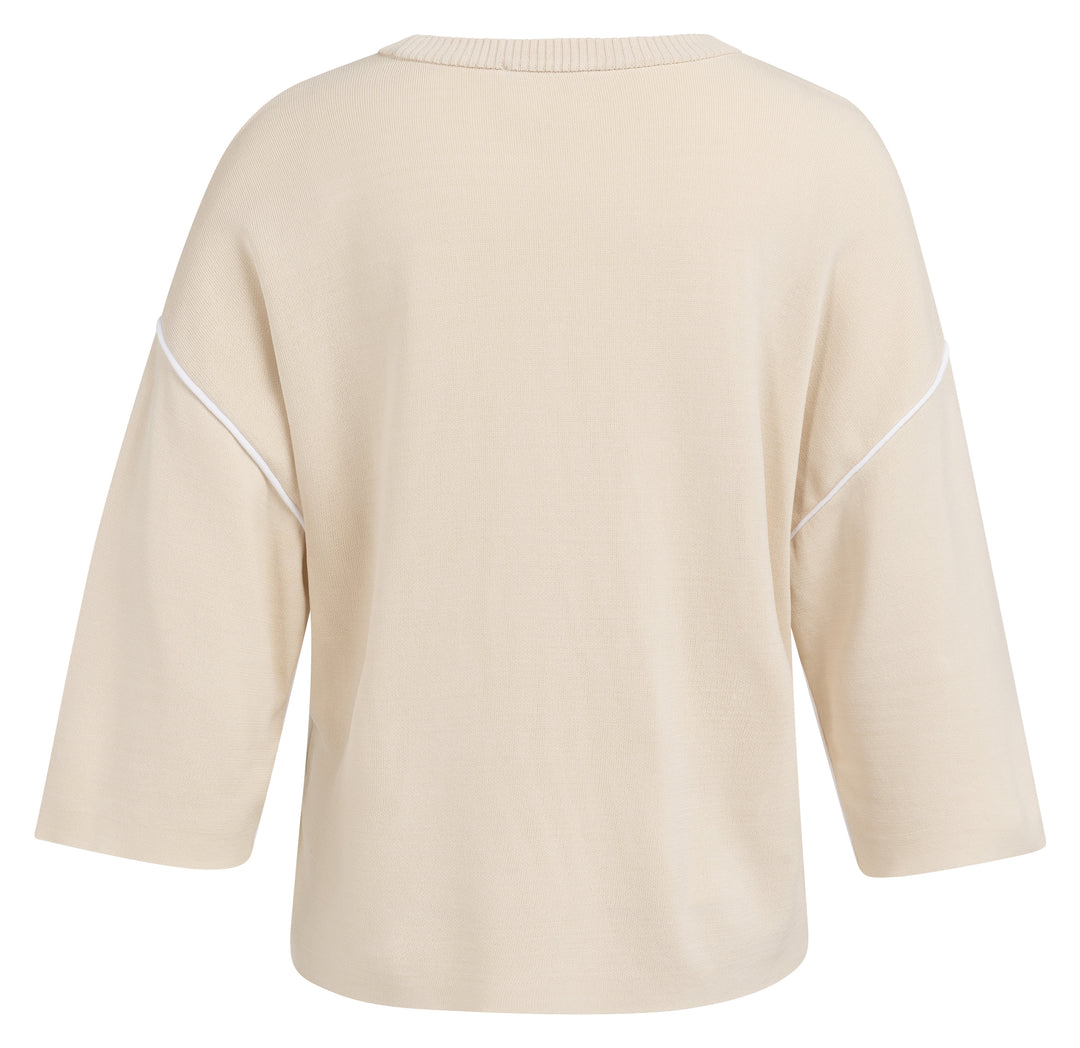 YAYA Sweater With Contrast Color Details - Cream Beige
