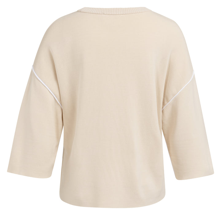 YAYA Sweater With Contrast Color Details - Cream Beige