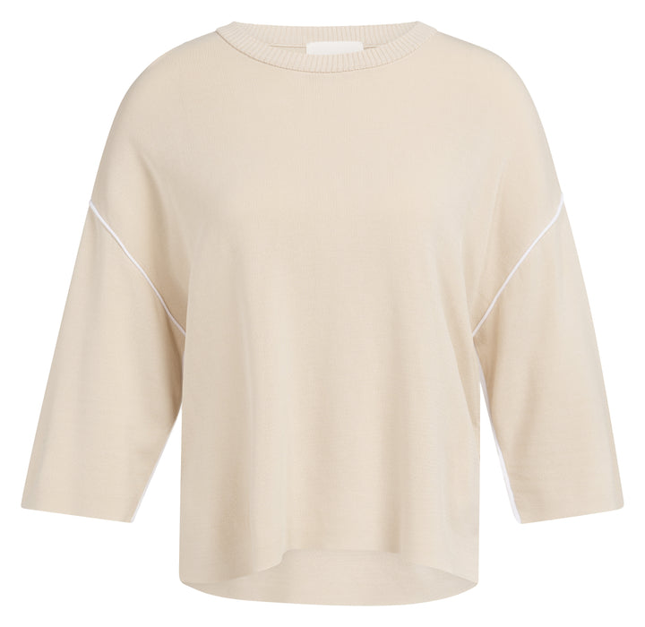 YAYA Sweater With Contrast Color Details - Cream Beige