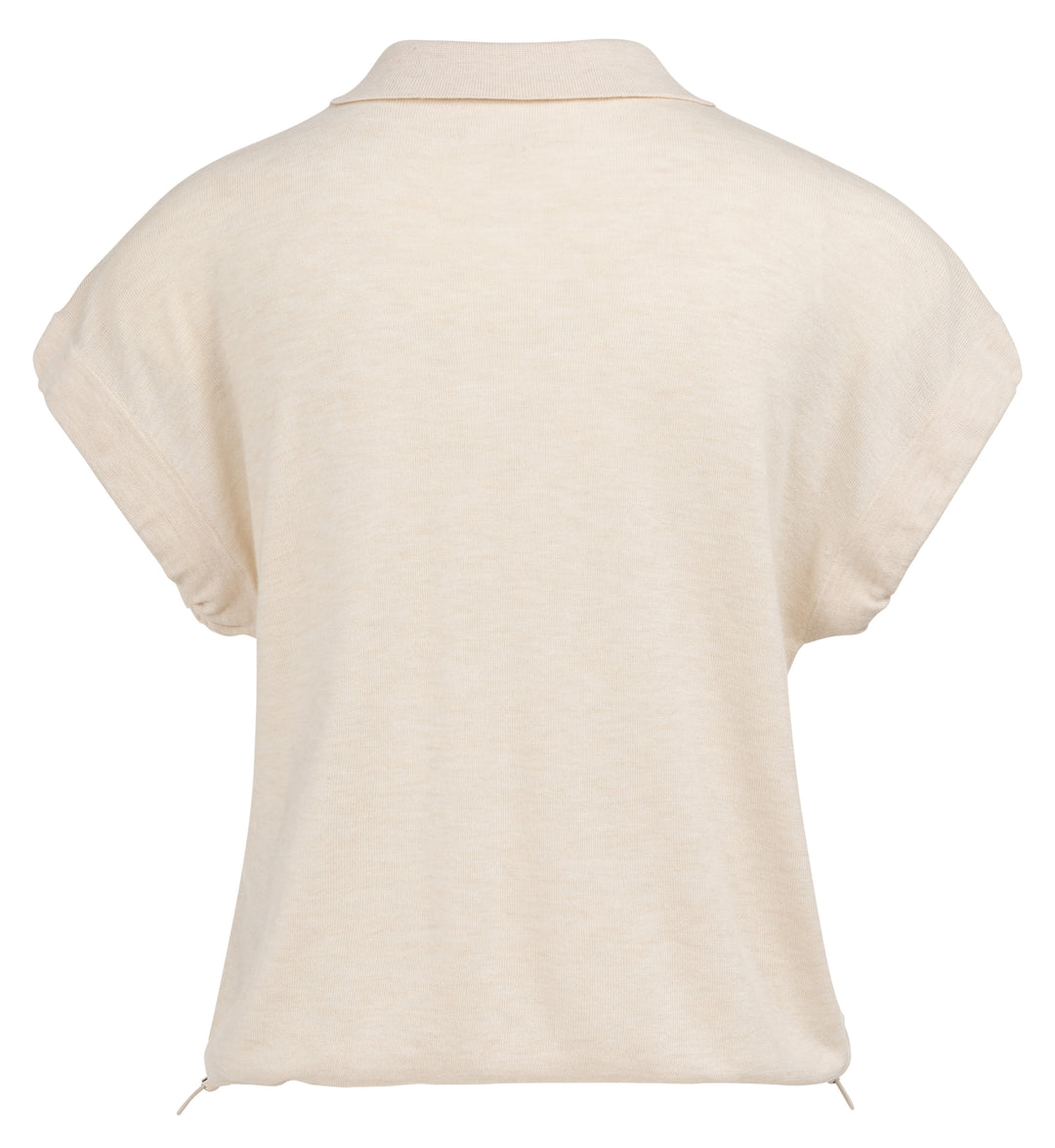 YAYA Knitted Polo w/ Cord At Bottom Hem - Cloud Creme