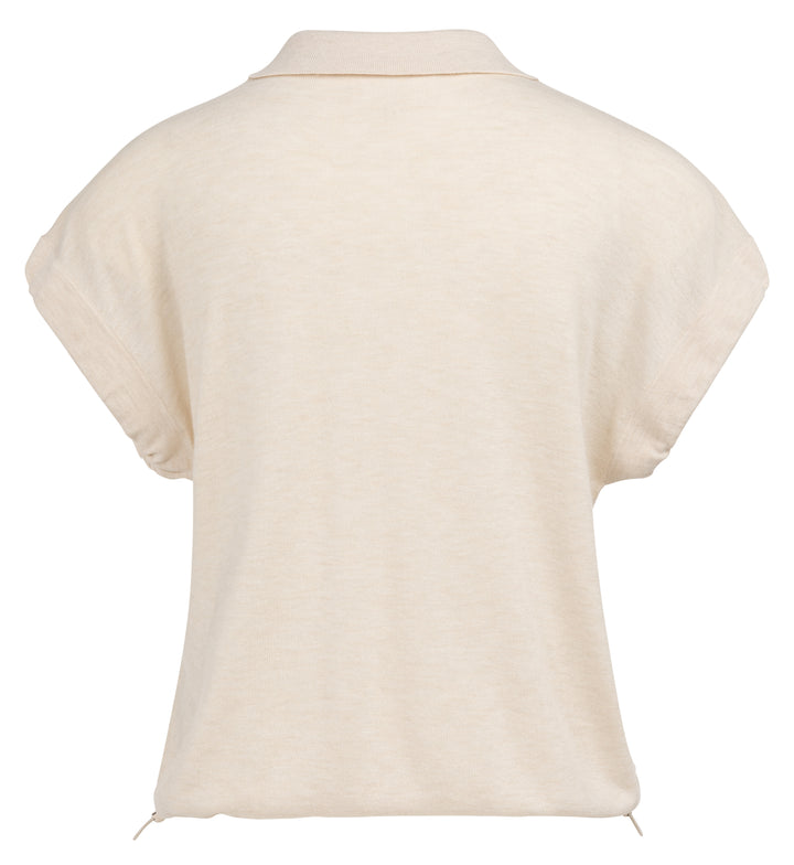 YAYA Knitted Polo w/ Cord At Bottom Hem - Cloud Creme