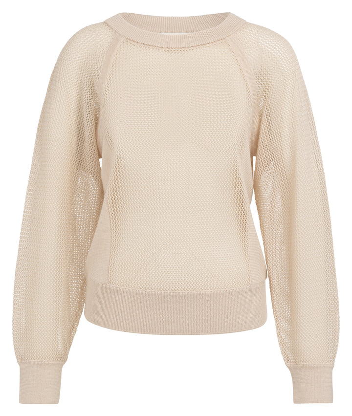 YAYA Mesh Stitch Raglan Sweater - Cloud Creme