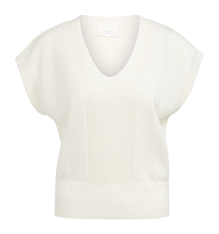 YAYA Textured Sleeveless V-neck Sweater - Milk Beige