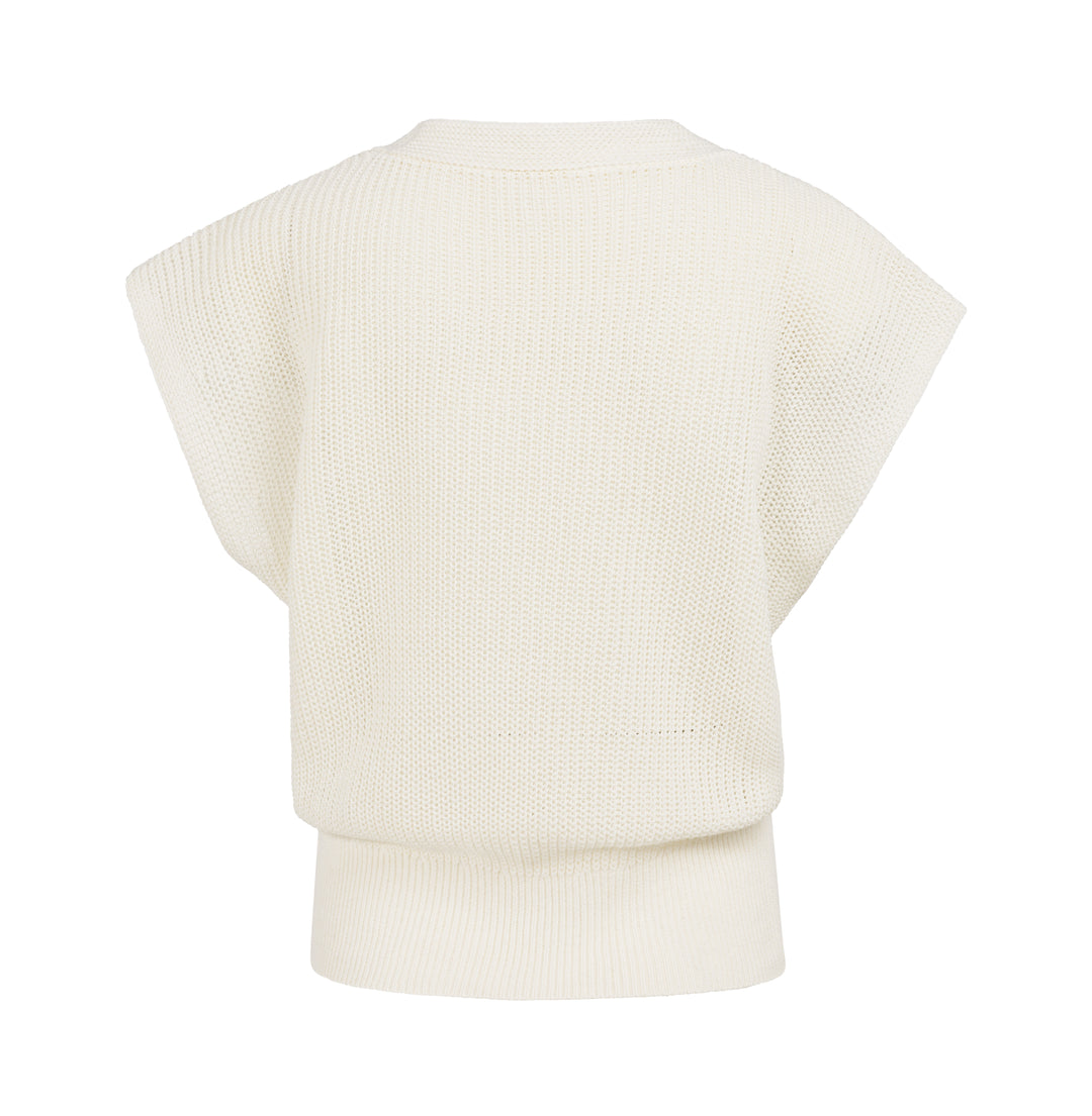 YAYA Textured Sleeveless V-neck Sweater - Milk Beige
