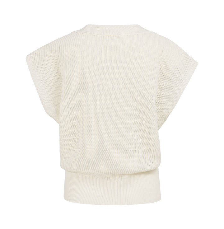 YAYA Textured Sleeveless V-neck Sweater - Milk Beige