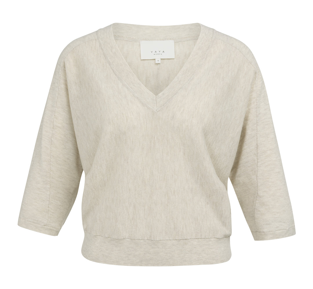 YAYA V-Neck Sweater With Visible Seams - Beige