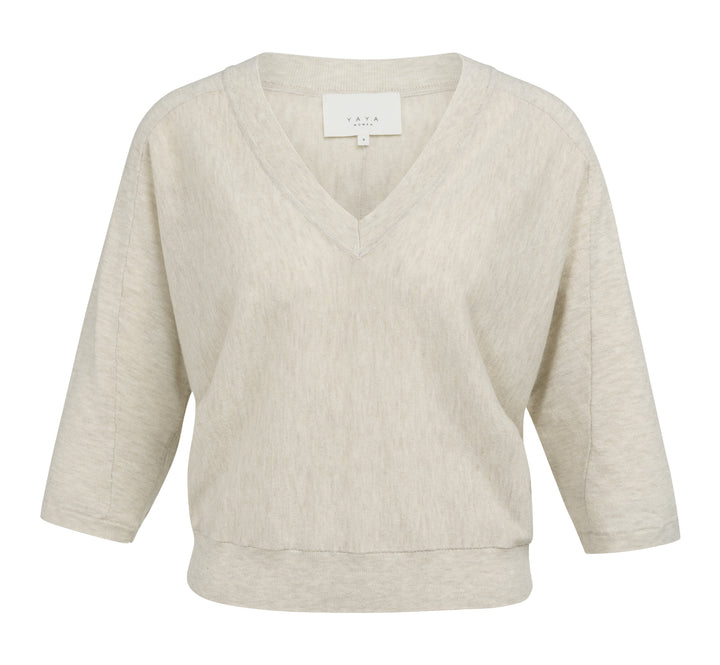 YAYA V-Neck Sweater With Visible Seams - Beige
