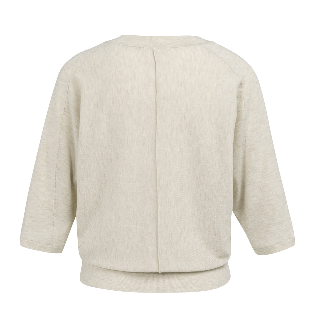 YAYA V-Neck Sweater With Visible Seams - Beige