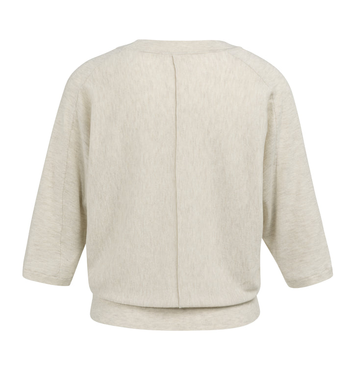 YAYA V-Neck Sweater With Visible Seams - Beige