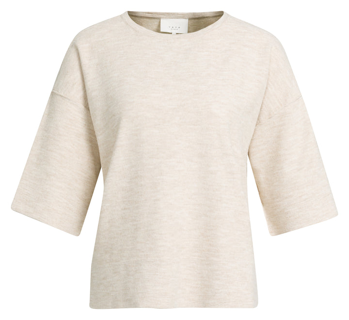 YAYA Oversized Knitted T-Shirt - Almond