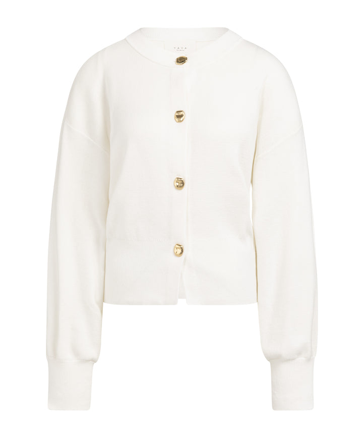 YAYA Cardigan With Fancy Buttons - Ivory White