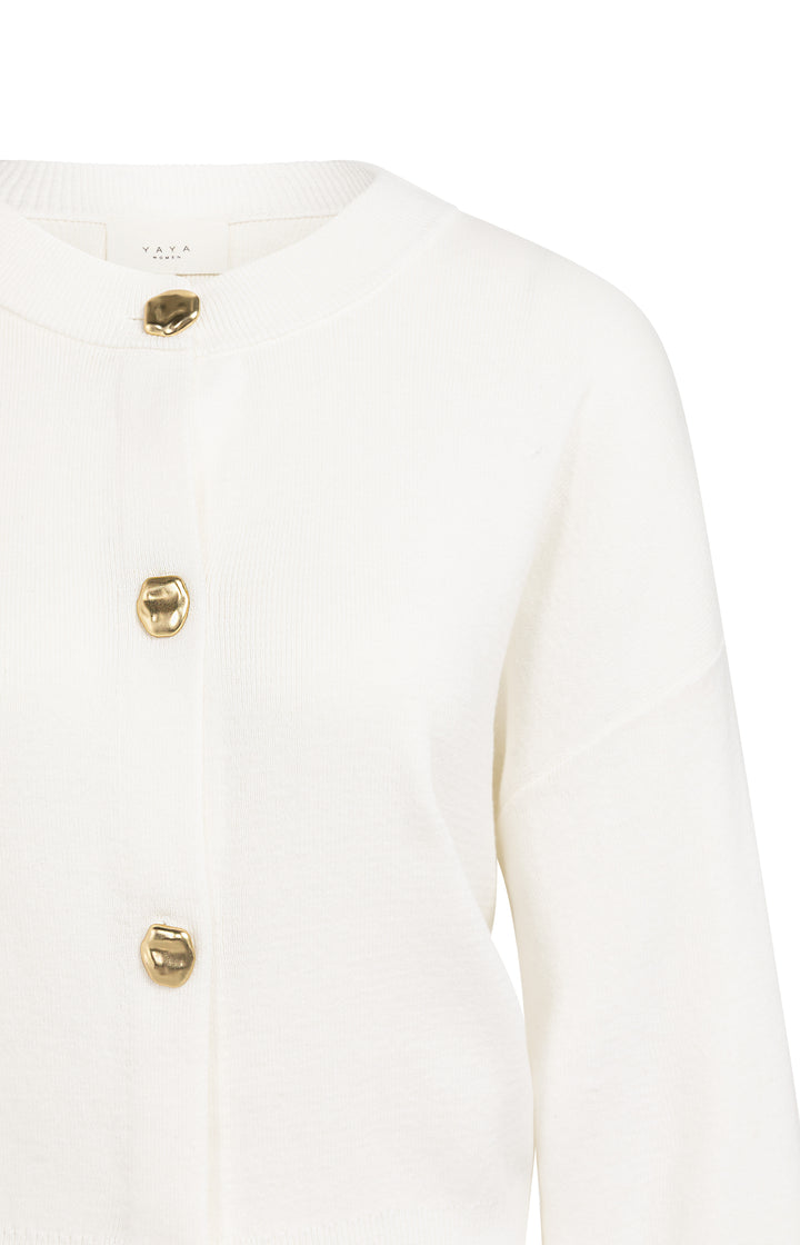 YAYA Cardigan With Fancy Buttons - Ivory White