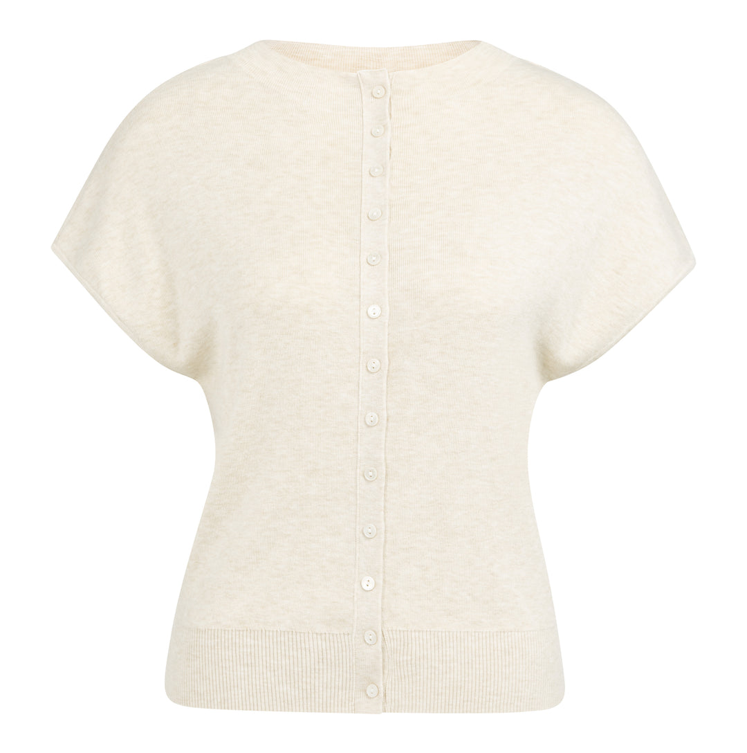 YAYA Sleeveless Knit Cardigan With Button Front - Beige