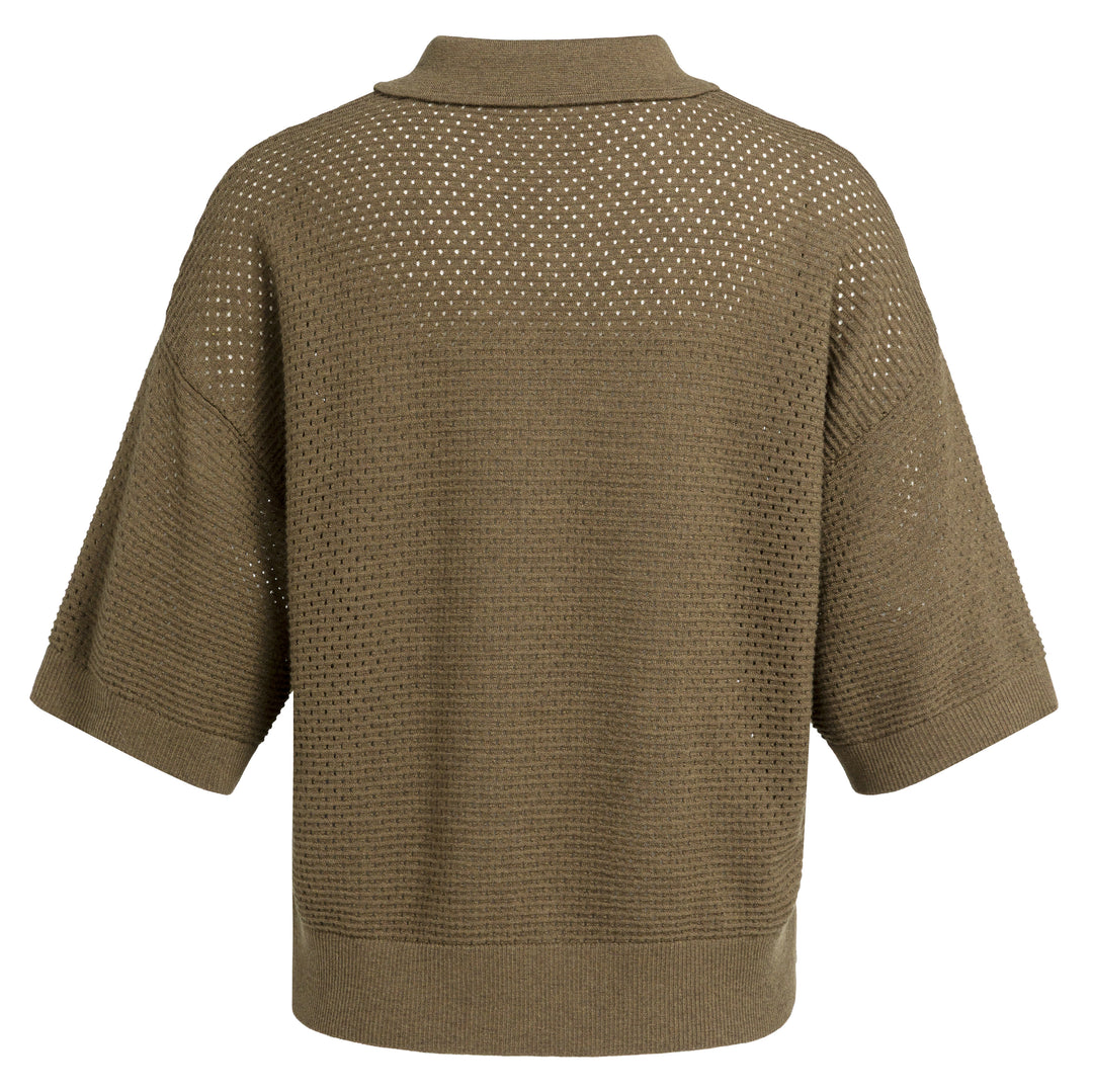 YAYA Mesh Stitch Short Sleeve Cardigan - Teak Brown