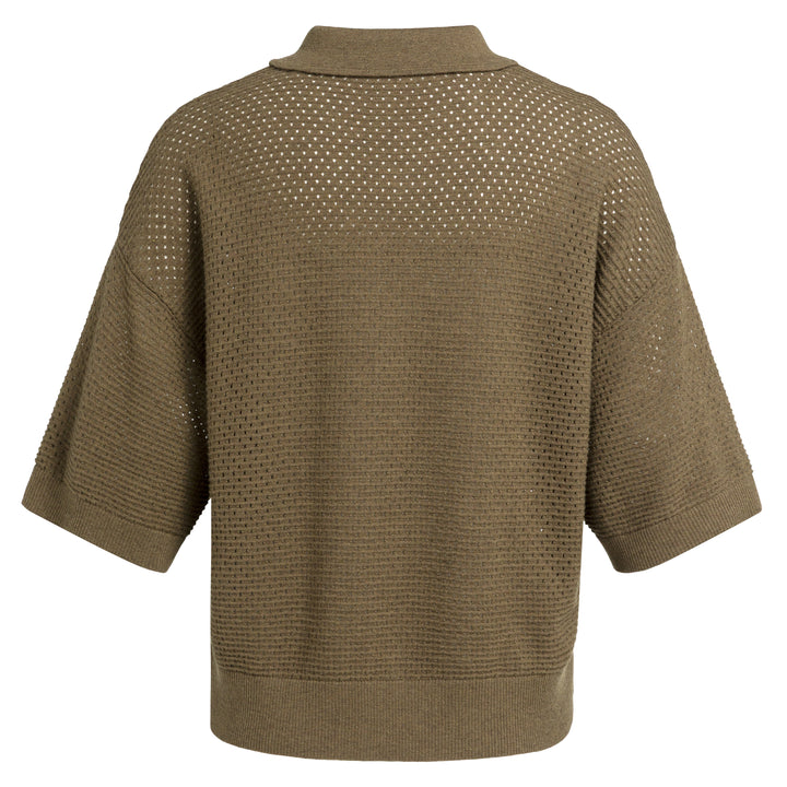 YAYA Mesh Stitch Short Sleeve Cardigan - Teak Brown