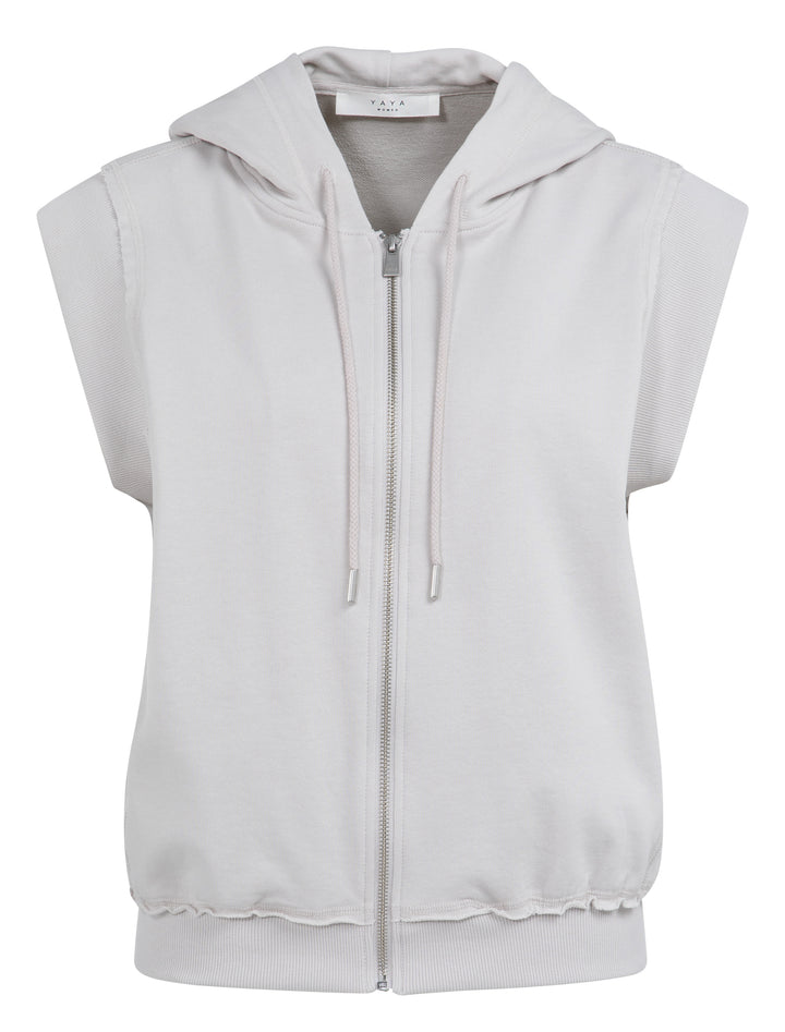 YAYA Sleeveless Hoodie With Cords - Grey