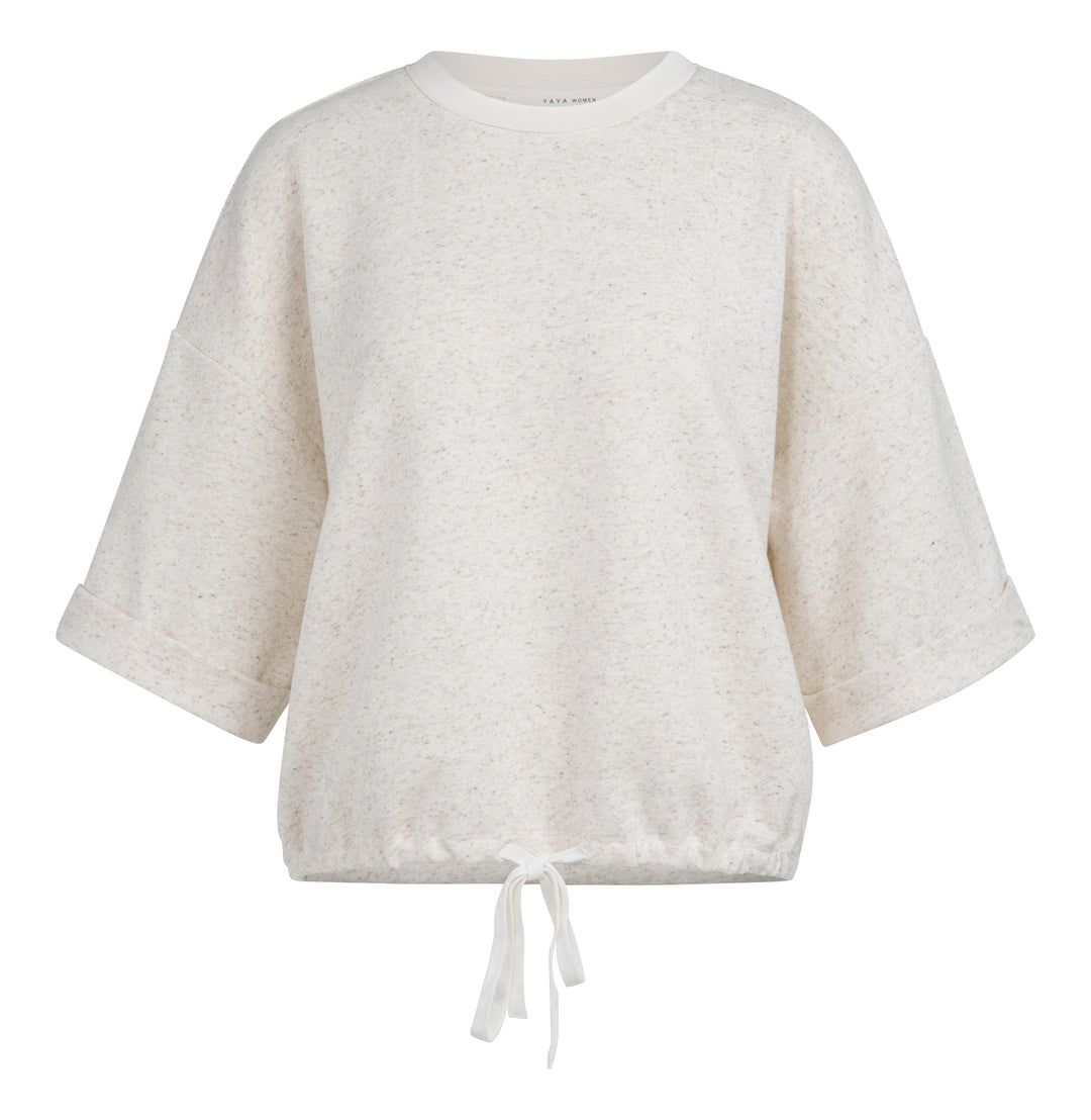YAYA Short Sleeve Sweatshirt With Roll-up and Drawcord - Ivory White