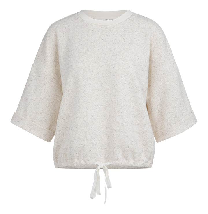 YAYA Short Sleeve Sweatshirt With Roll-up and Drawcord - Ivory White