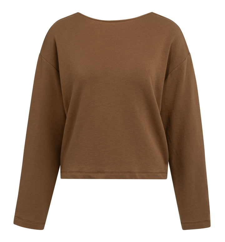 YAYA Sweatshirt With Knotted Back Detail - Brown