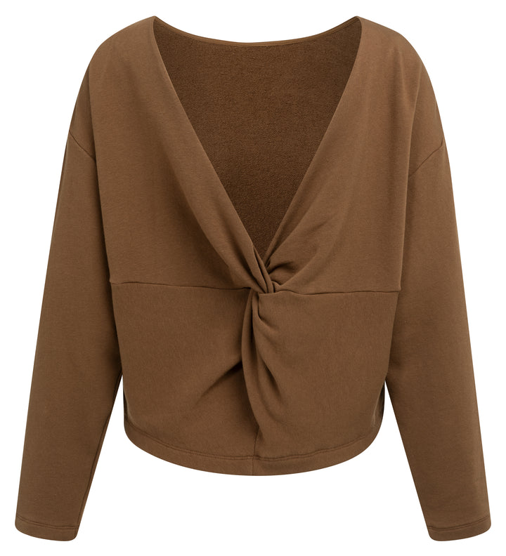 YAYA Sweatshirt With Knotted Back Detail - Brown