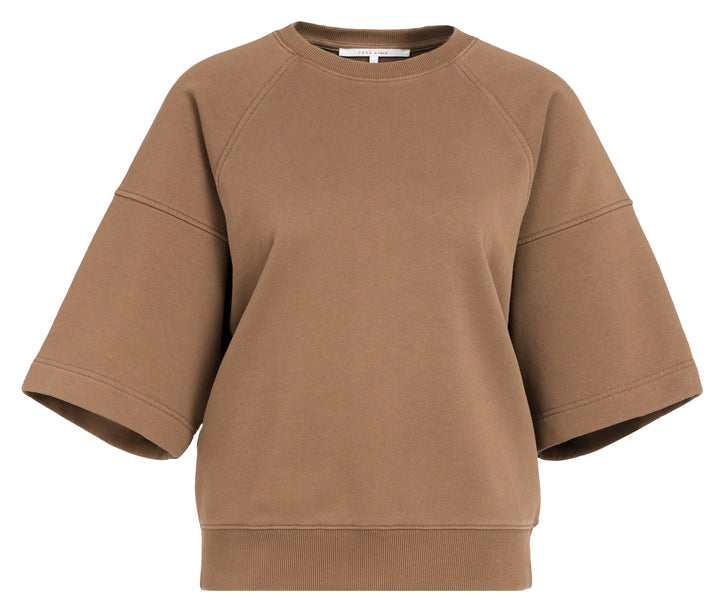 YAYA Washed Short Sleeve Sweatshirt - Bison Brown