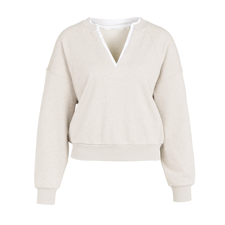 YAYA V-Neck Sweatshirt w/ Woven Collar