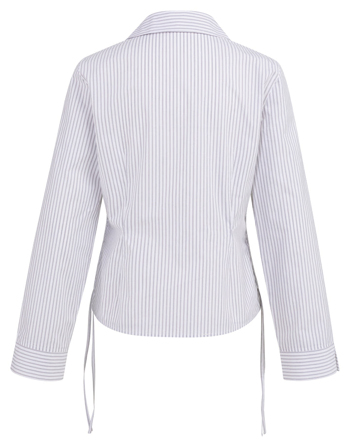 YAYA Fitted Blouse w/ Side Drawstring - Iron Grey/White