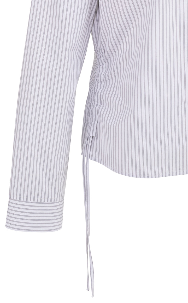 YAYA Fitted Blouse w/ Side Drawstring - Iron Grey/White