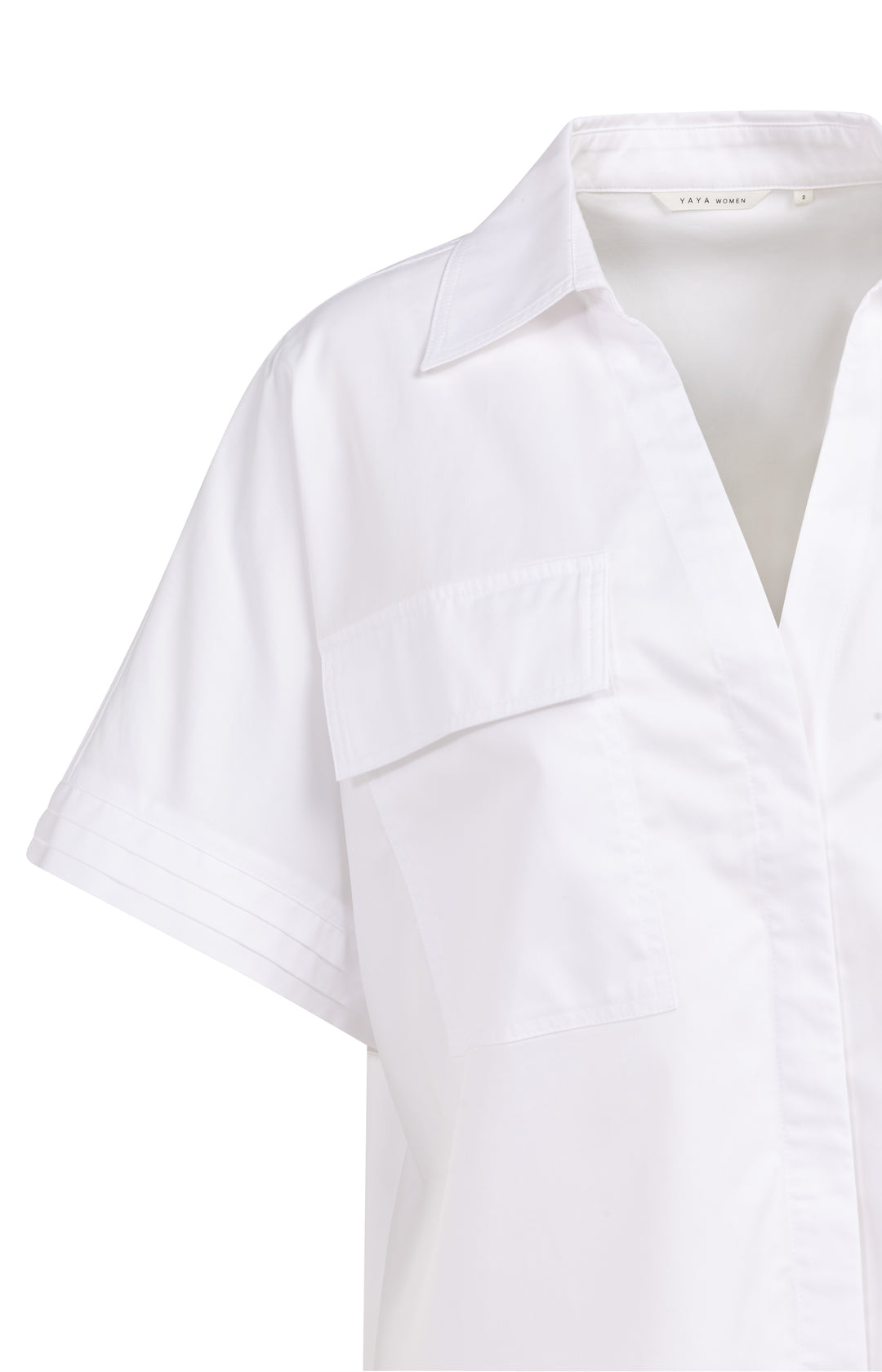 YAYA Boxy Blouse With Pockets and Pleated Cuff - White