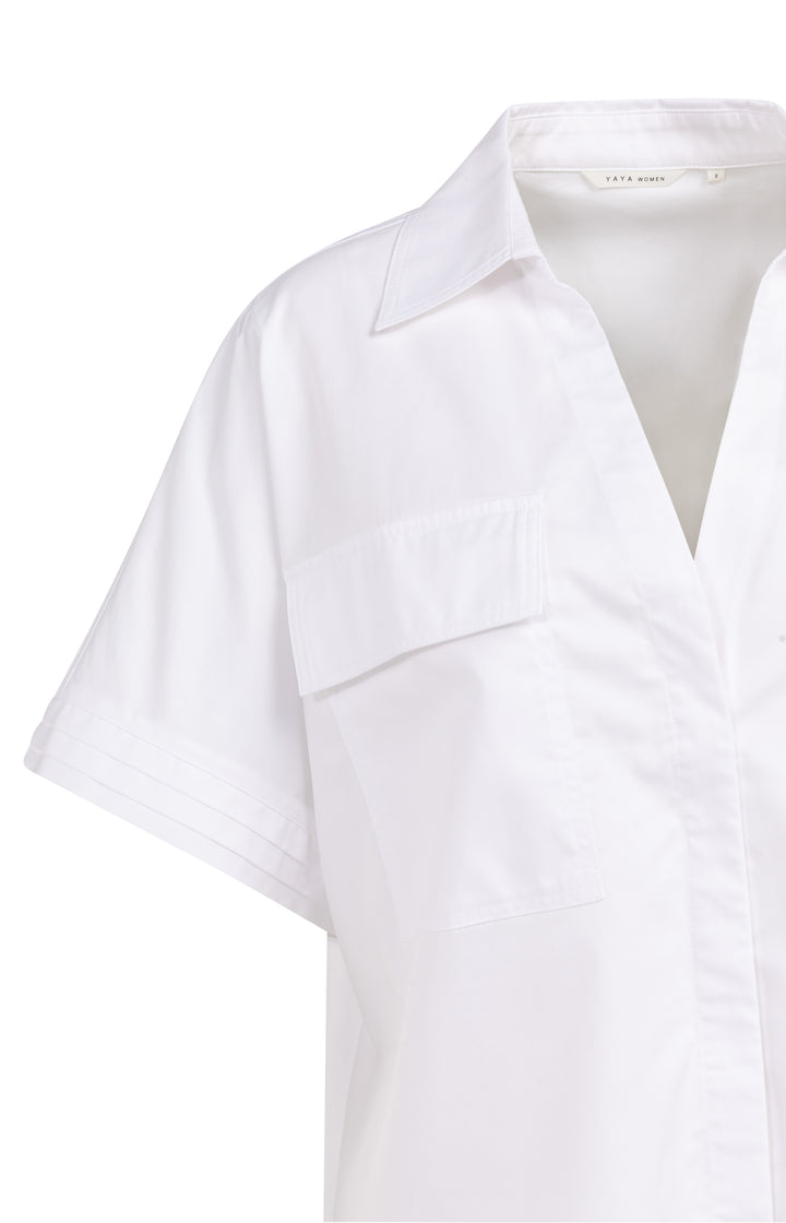 YAYA Boxy Blouse With Pockets and Pleated Cuff - White