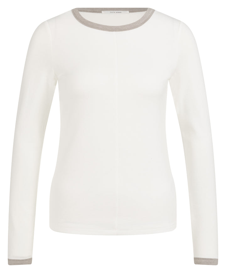 YAYA White Long Sleeve Top w/ Contrast