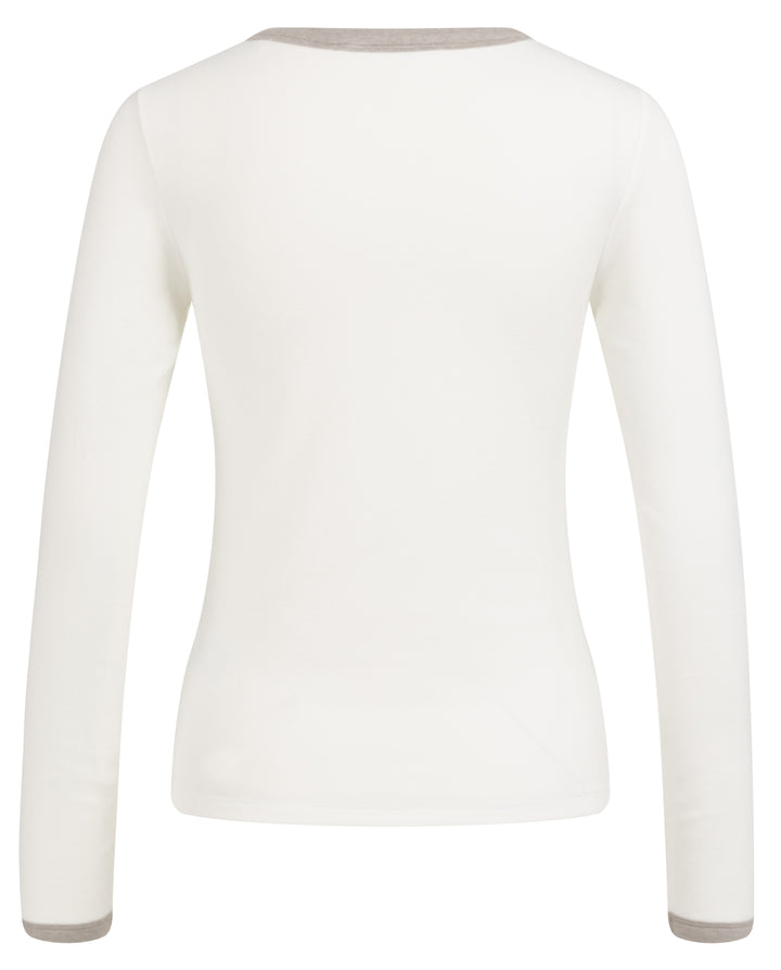 YAYA White Long Sleeve Top w/ Contrast