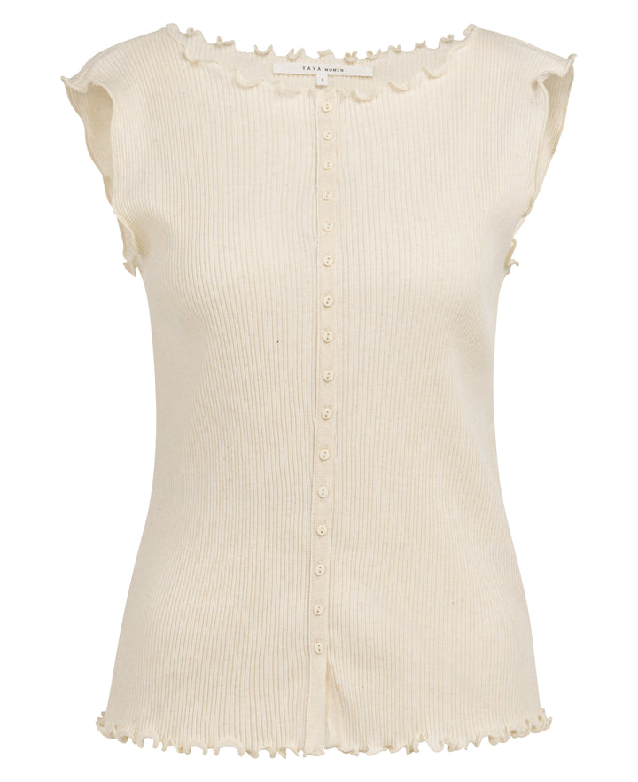 YAYA Sleeveless Top With Small Buttons - Cream Beige