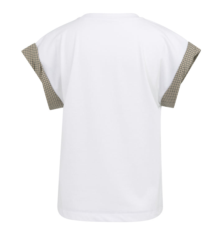 YAYA Jersey Top With Woven Cuff Detail - White