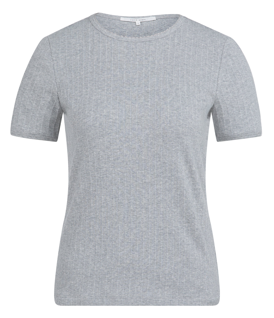 YAYA Ribbed Short Sleeve T-Shirt - Medium Grey