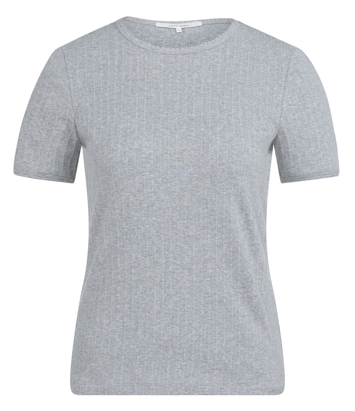 YAYA Ribbed Short Sleeve T-Shirt - Medium Grey