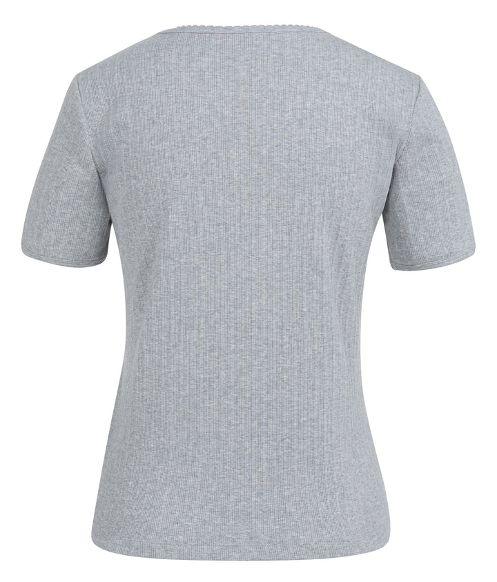 YAYA Ribbed Short Sleeve T-Shirt - Medium Grey
