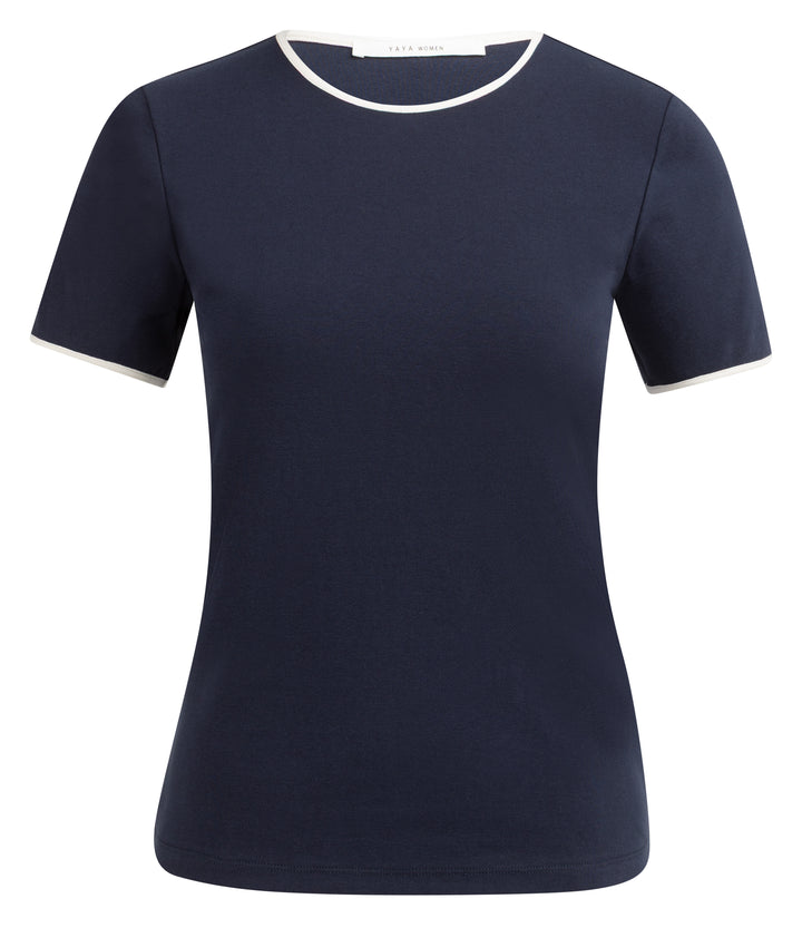 YAYA T-Shirt With Contrast Binding - Navy Blazer