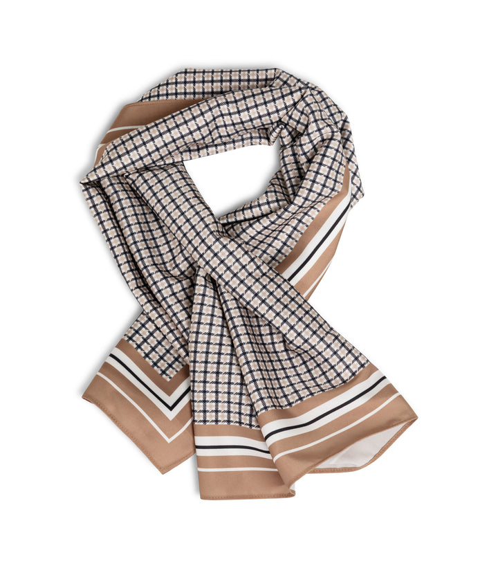 YAYA Square Satin Twill Scarf With Check Print - Beige