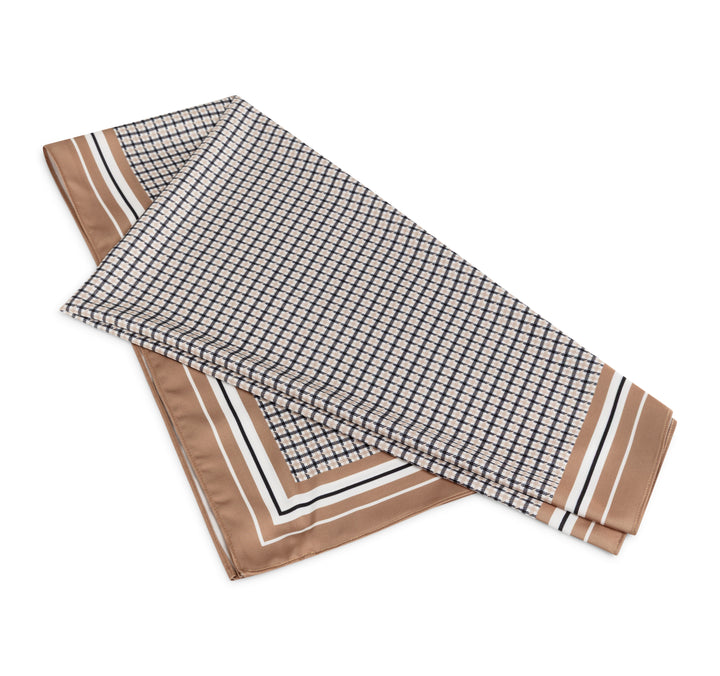 YAYA Square Satin Twill Scarf With Check Print - Beige
